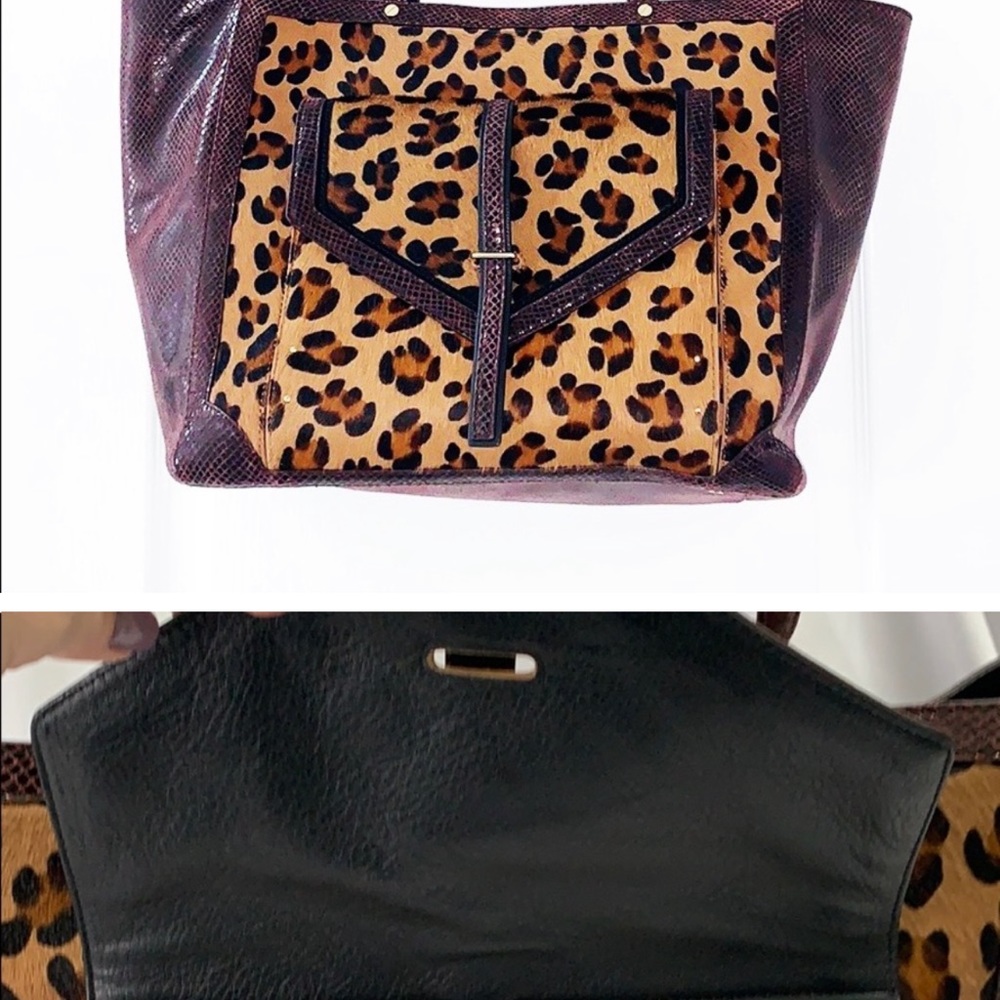 Tory Burch burgundy and leopard print 12.5x19.5 computer tote